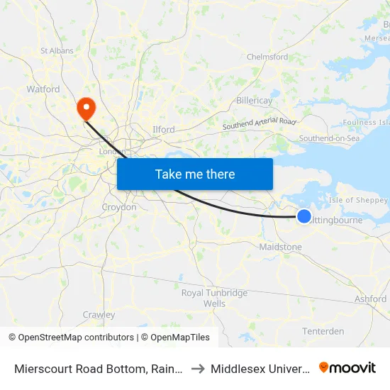 Mierscourt Road Bottom, Rainham to Middlesex University map