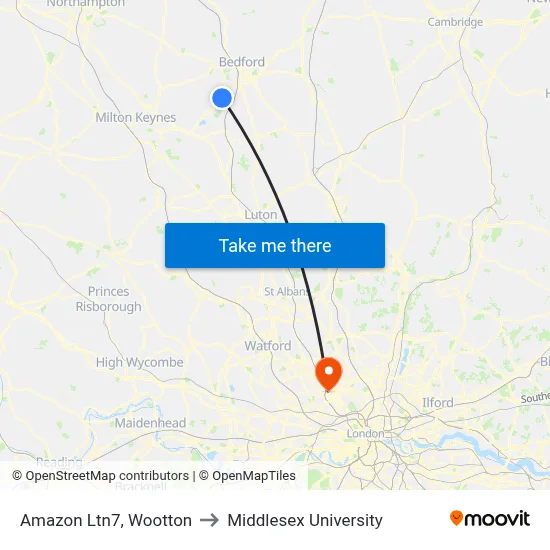 Amazon Ltn7, Wootton to Middlesex University map