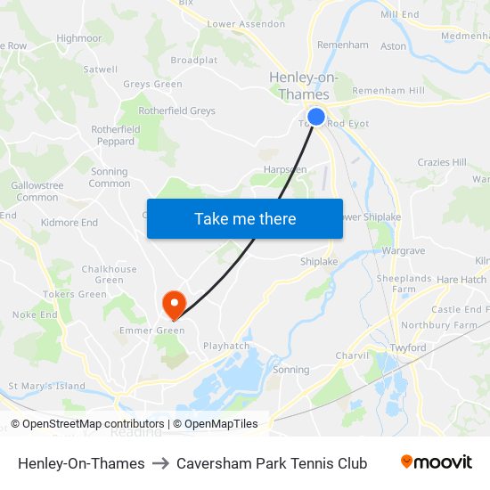 Henley-On-Thames to Caversham Park Tennis Club map