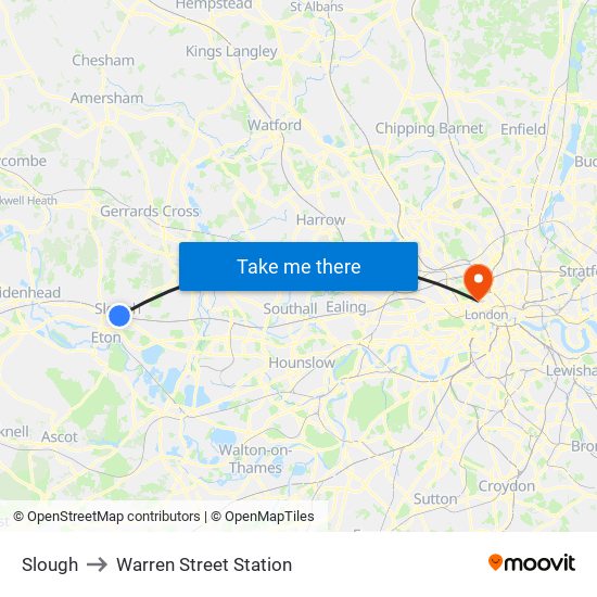 Slough to Warren Street Station map