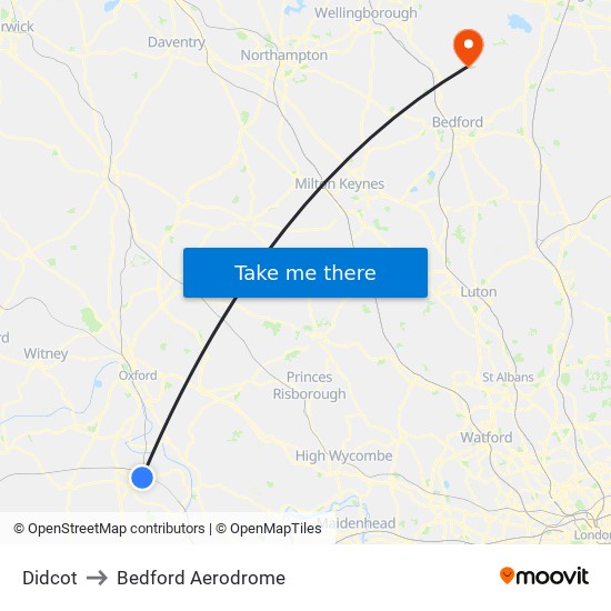 Didcot to Bedford Aerodrome map