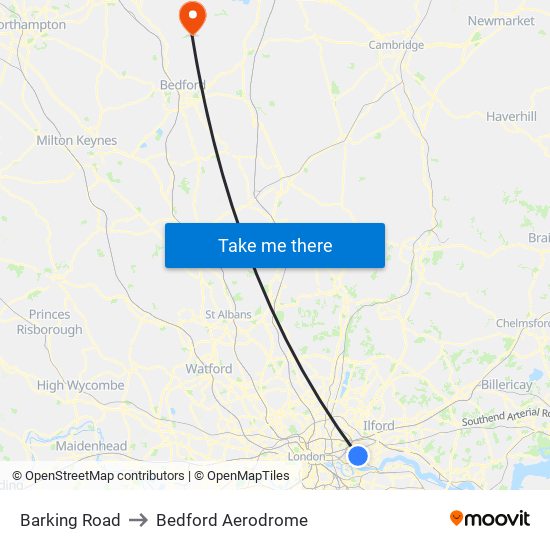 Barking Road to Bedford Aerodrome map