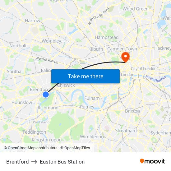 Brentford to Euston Bus Station map