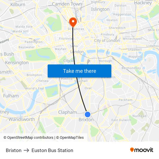 Brixton to Euston Bus Station map