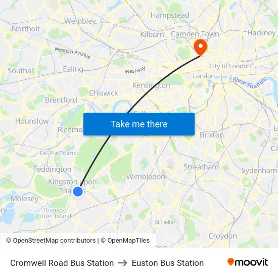 Cromwell Road Bus Station to Euston Bus Station map