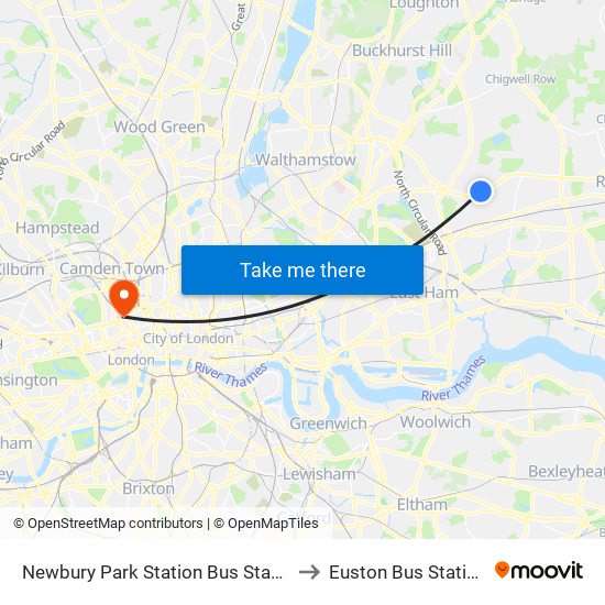 Newbury Park Station Bus Stand to Euston Bus Station map