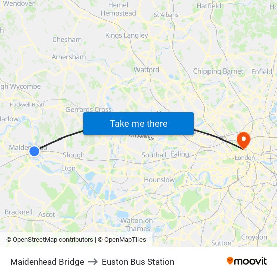 Maidenhead Bridge to Euston Bus Station map