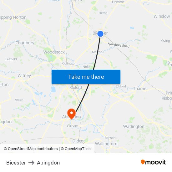 Bicester to Abingdon map