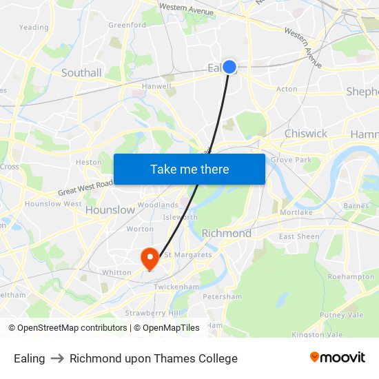 Ealing to Richmond upon Thames College map