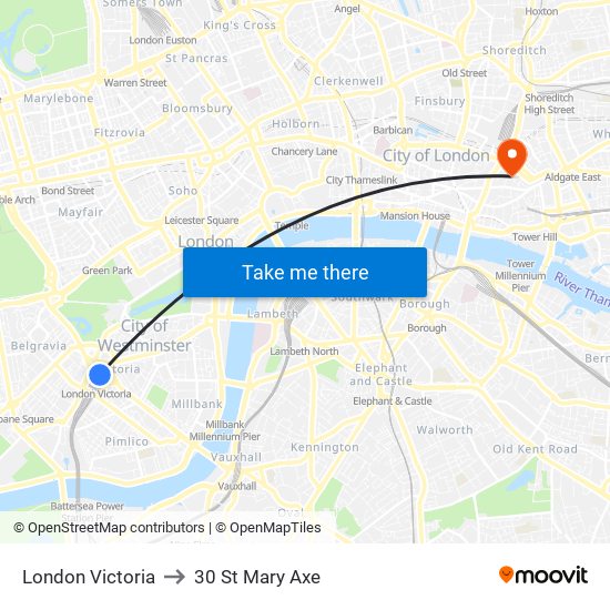London Victoria to 30 St Mary Axe map