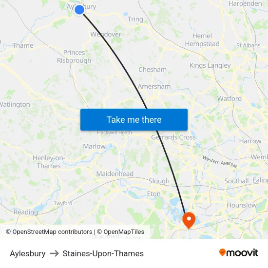 Aylesbury to Staines-Upon-Thames map