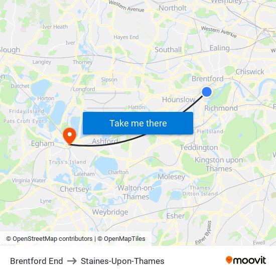 Brentford End to Staines-Upon-Thames map