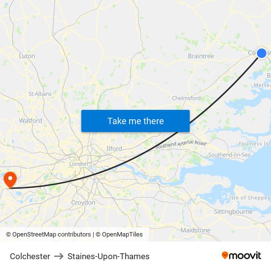 Colchester to Staines-Upon-Thames map