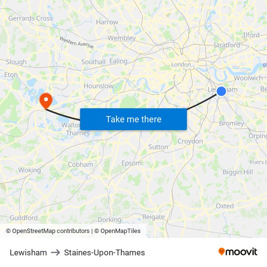 Lewisham to Staines-Upon-Thames map