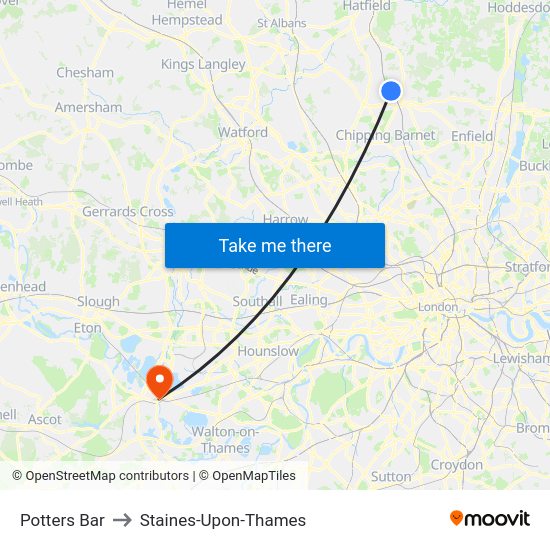 Potters Bar to StainesUponThames with public transportation
