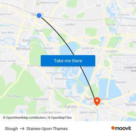 Slough to Staines-Upon-Thames map