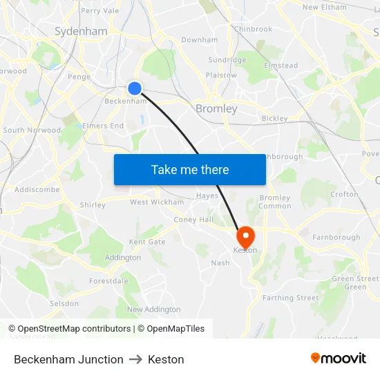 Beckenham Junction to Keston map