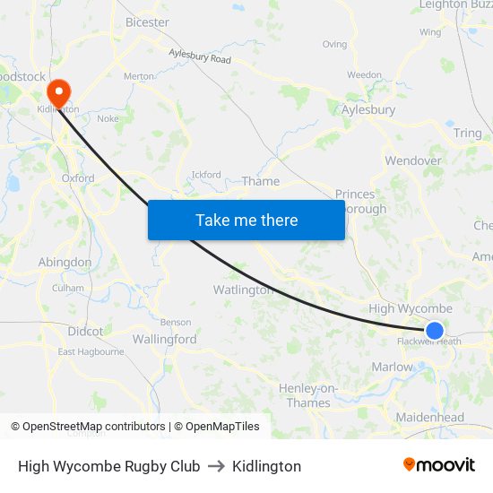 High Wycombe Rugby Club to Kidlington map