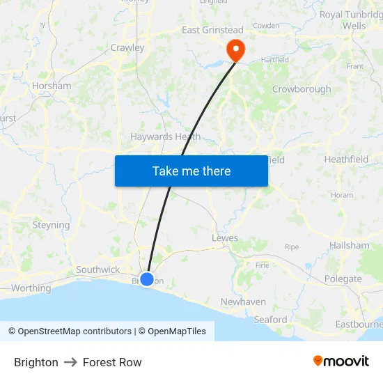 Brighton to Forest Row map