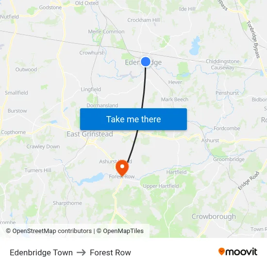 Edenbridge Town to Forest Row map