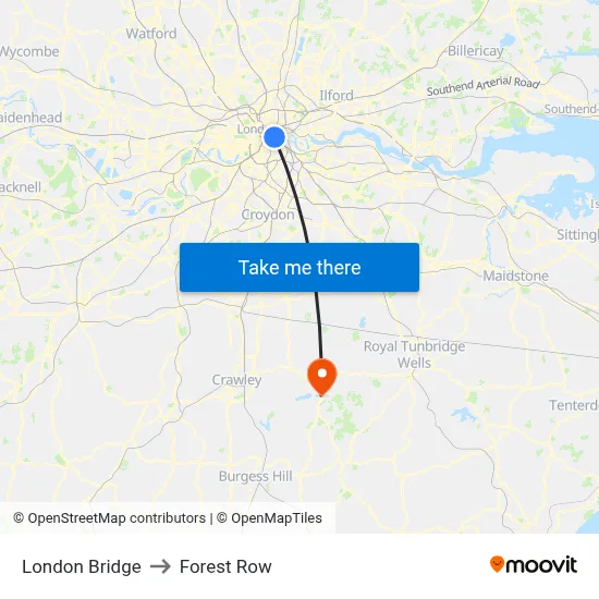 London Bridge to Forest Row map