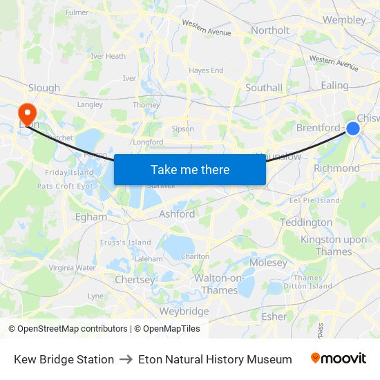 Kew Bridge Station to Eton Natural History Museum map