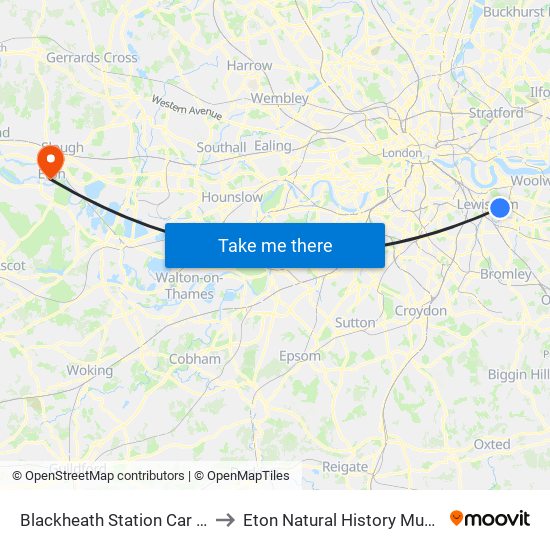 Blackheath Station Car Park to Eton Natural History Museum map