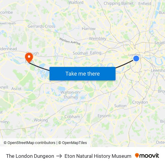 The London Dungeon to Eton Natural History Museum map