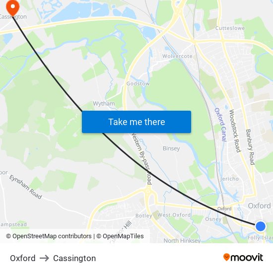 Oxford to Cassington map