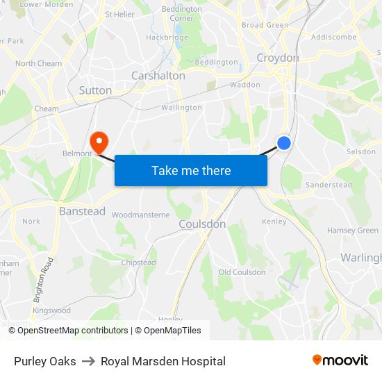 Purley Oaks to Royal Marsden Hospital map