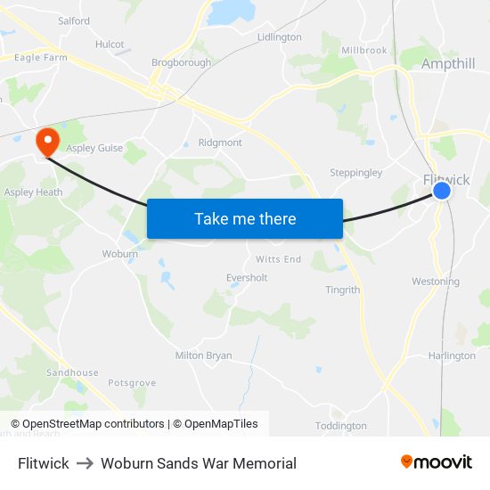 Flitwick to Woburn Sands War Memorial map