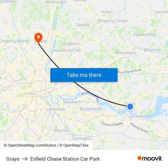 Grays to Enfield Chase Station Car Park map