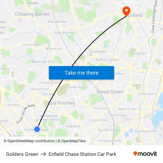 Golders Green to Enfield Chase Station Car Park map