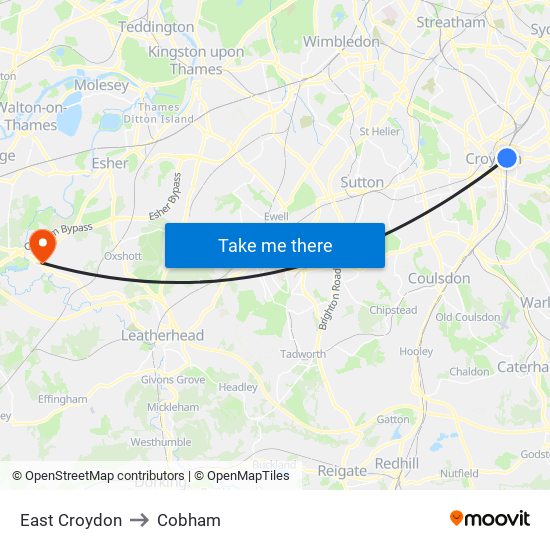 East Croydon to Cobham map