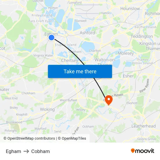 Egham to Cobham map