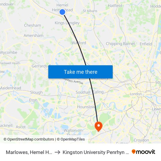 Marlowes, Hemel Hempstead to Kingston University Penrhyn Road Campus map