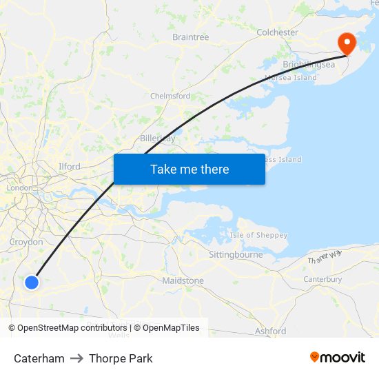 Caterham to Thorpe Park map