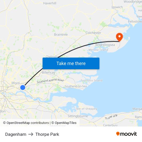 Dagenham to Thorpe Park map