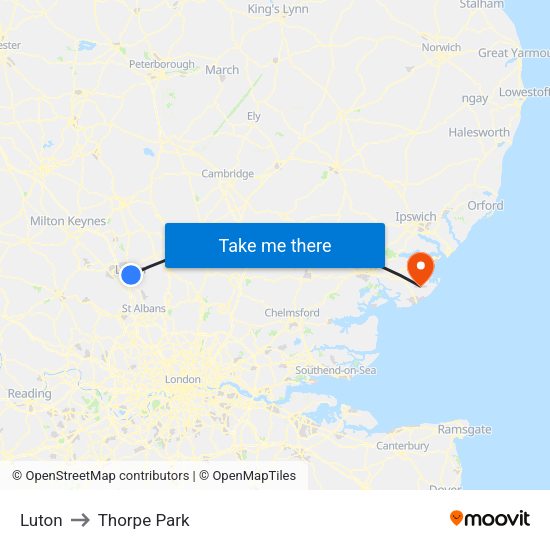 Luton to Thorpe Park map