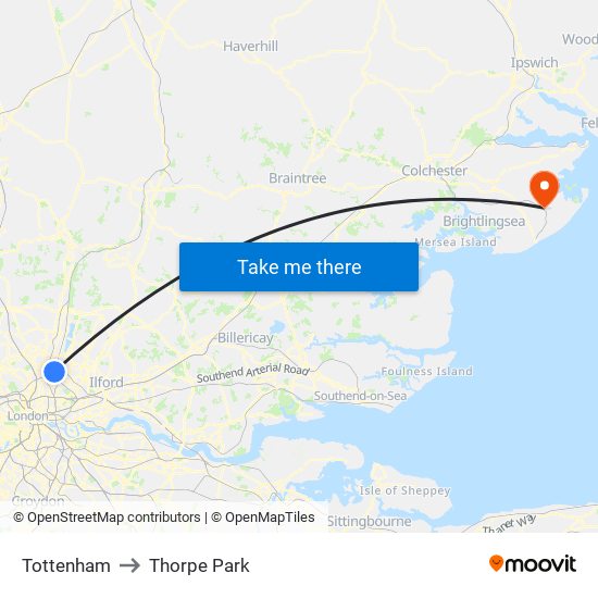 Tottenham to Thorpe Park map