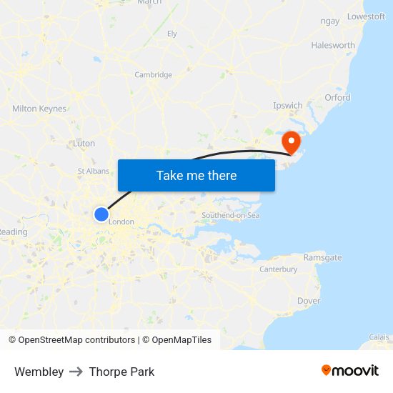 Wembley to Thorpe Park map