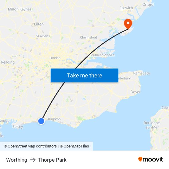 Worthing to Thorpe Park map