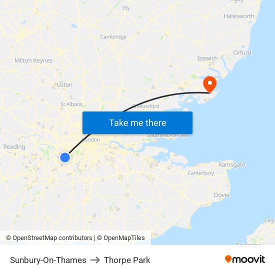 Sunbury-On-Thames to Thorpe Park map