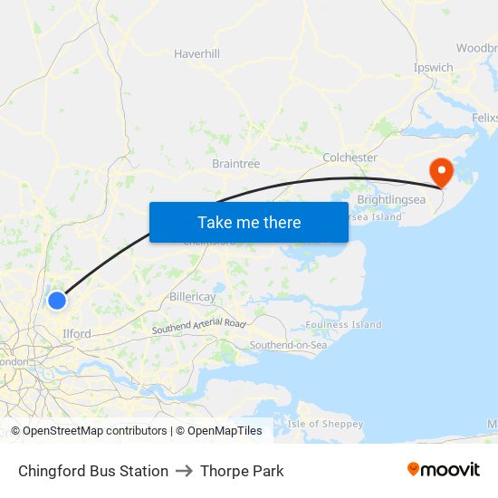 Chingford Bus Station to Thorpe Park map