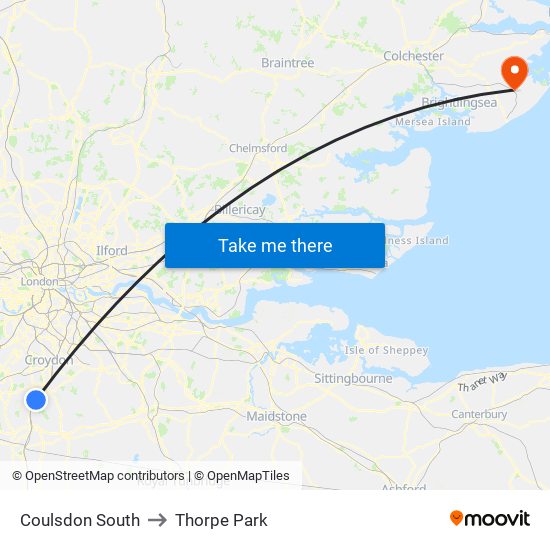 Coulsdon South to Thorpe Park map