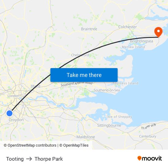 Tooting to Thorpe Park map