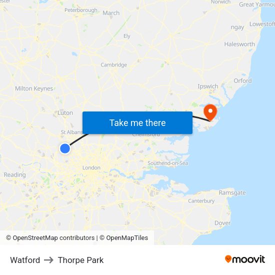 Watford to Thorpe Park map