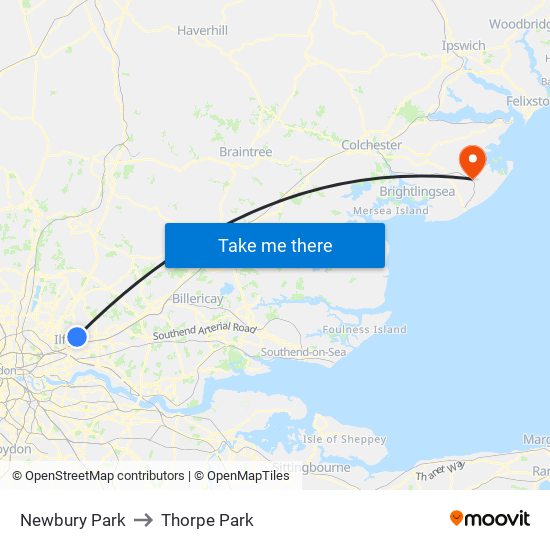Newbury Park to Thorpe Park map