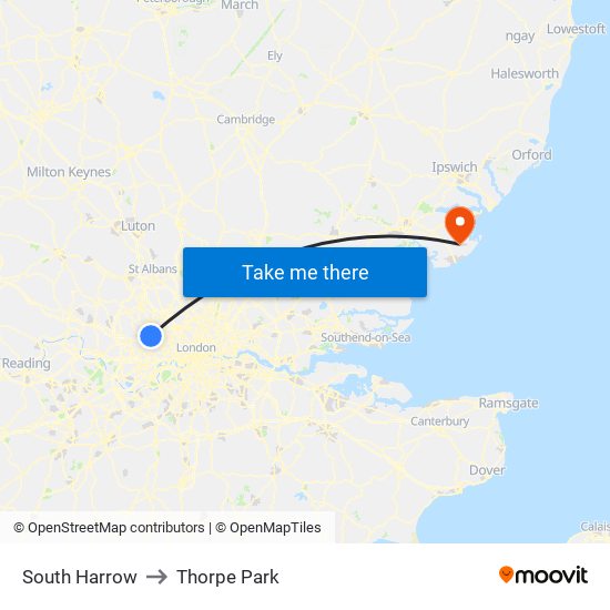 South Harrow to Thorpe Park map