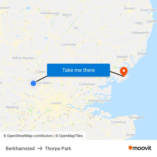 Berkhamsted to Thorpe Park map